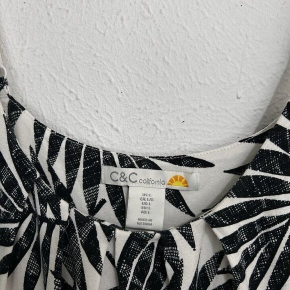C&C California Black Palm Print Tropical Jumpsuit Wide Leg Size LARGE Sleeveless - Picture 5 of 14